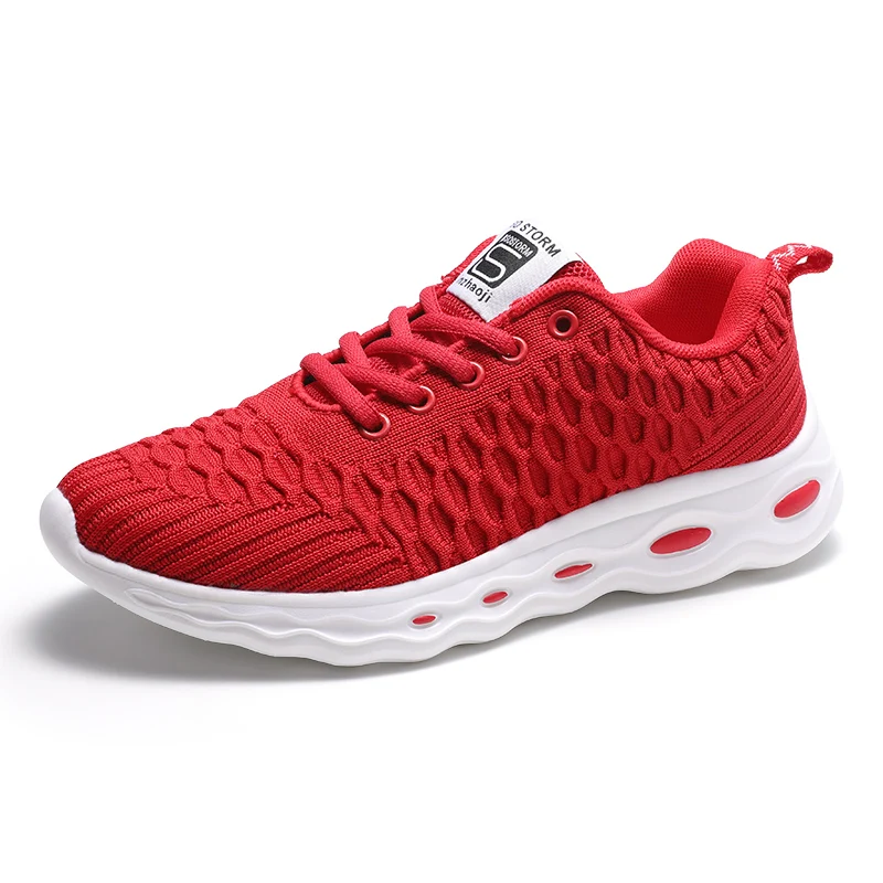Hot Sale Knit Running Shoes Women Fashion Red Lightweight Sneakers Woman Summer Breathable Non-slip Casual Women's Sports Shoes