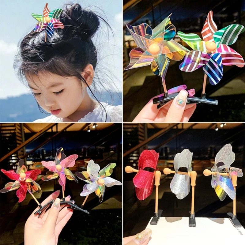 

X4FF Colorful Windmill Shape Hair Barrettes Toddler Duckbill Hairpin Spring Hair Clip