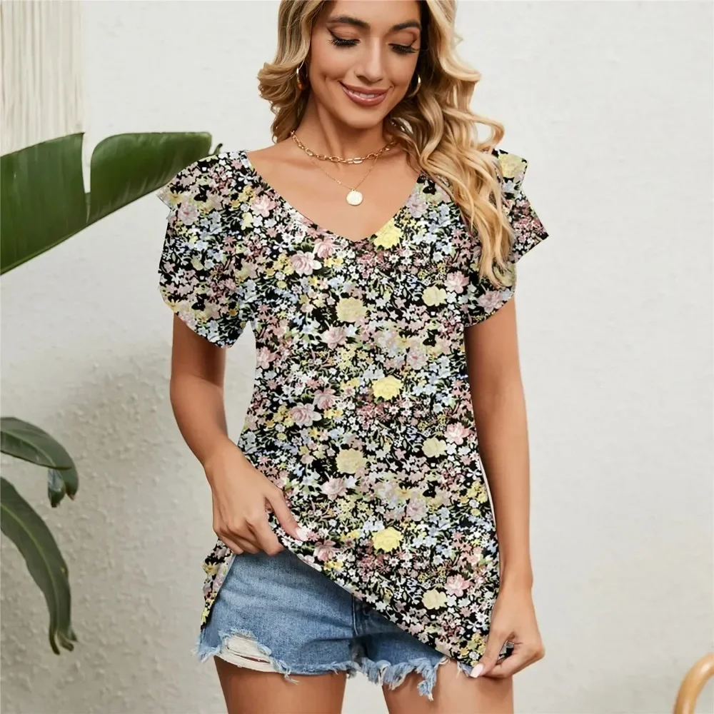 Women's Shirts & Blouses for Women Elegant Summer Tops Short Sleeve Korean Popular Clothes Blue Blouse Woman Trend 2024 Clothing