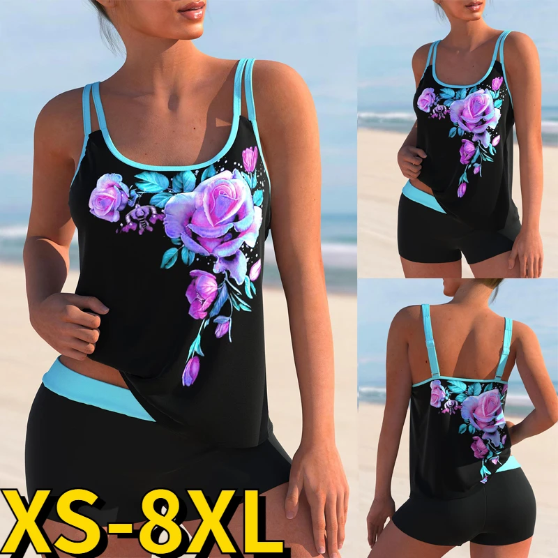 

2023 New Bikini Women Flower Printing Monokini Swimwear Swimsuit Bikini Set Tankini Summer Bathing Suit Retro Beach Wear XS-8XL