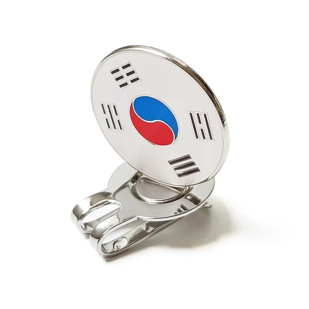 한국 국기와 자석 클립이 있는 골프 캡 클립, 새로운 볼 위치 표시 기능이 있는 골프 마커 액세서리, 골프 선수 선물