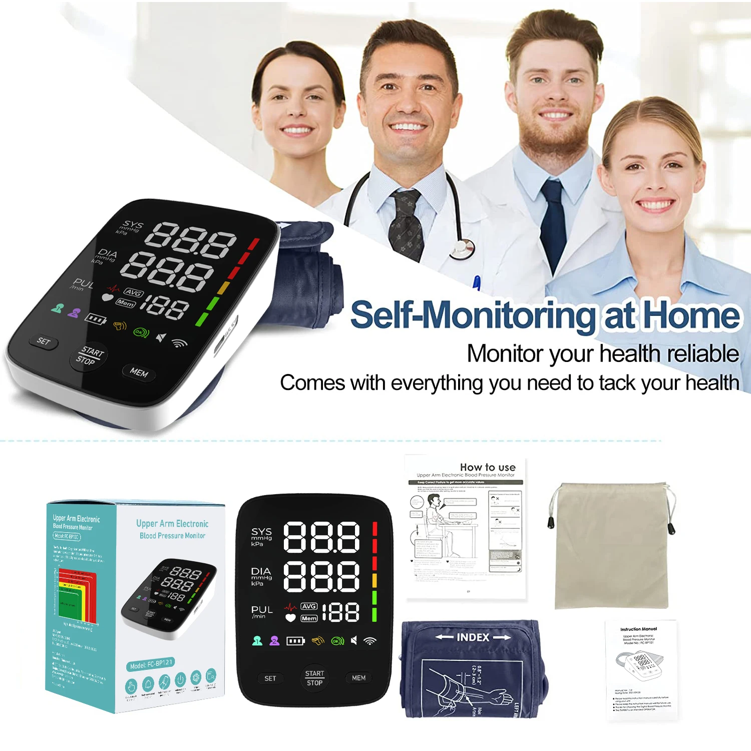 Blood Pressure Monitor Digital Electronic Upper Arm Style Big LED Screen 2X120 Groups