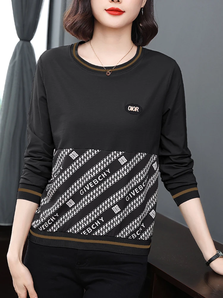 

Женская футболка с длинным рукавом, круглым вырезом и надписью