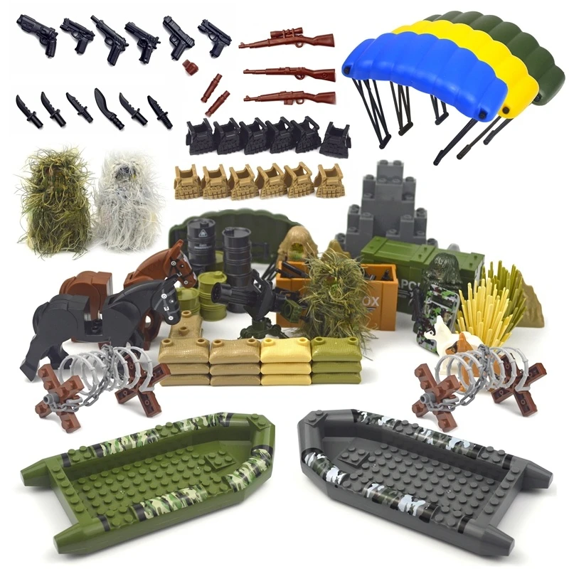 Military Accessories bricks Swat Weapon Soldier Guns Fence Ghillie Suits WW2 Army MOC Parts Building Block PUBG scene series