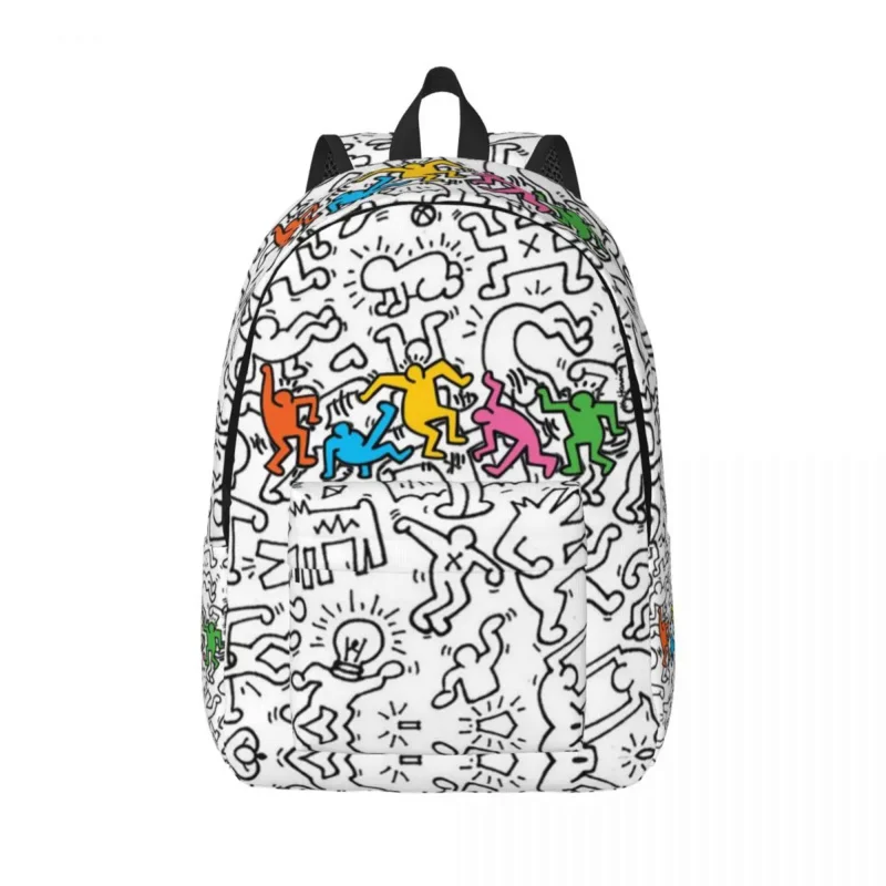 

Custom Very Crowded Haring Graffiti Rap Pop Art Canvas Backpacks Men Women Basic Bookbag for College School Indie Aesthetic Bags