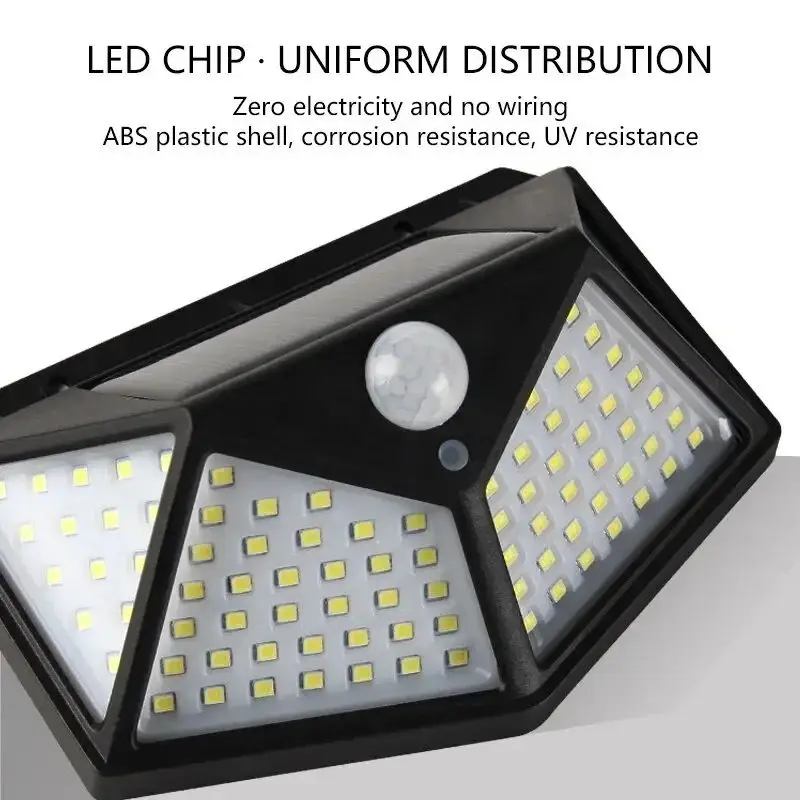 100LED solar wall light Outdoor Human Body Sensing Lamp waterproof Solar Powered Sunlight Street Lamp Garden Railing Decorative