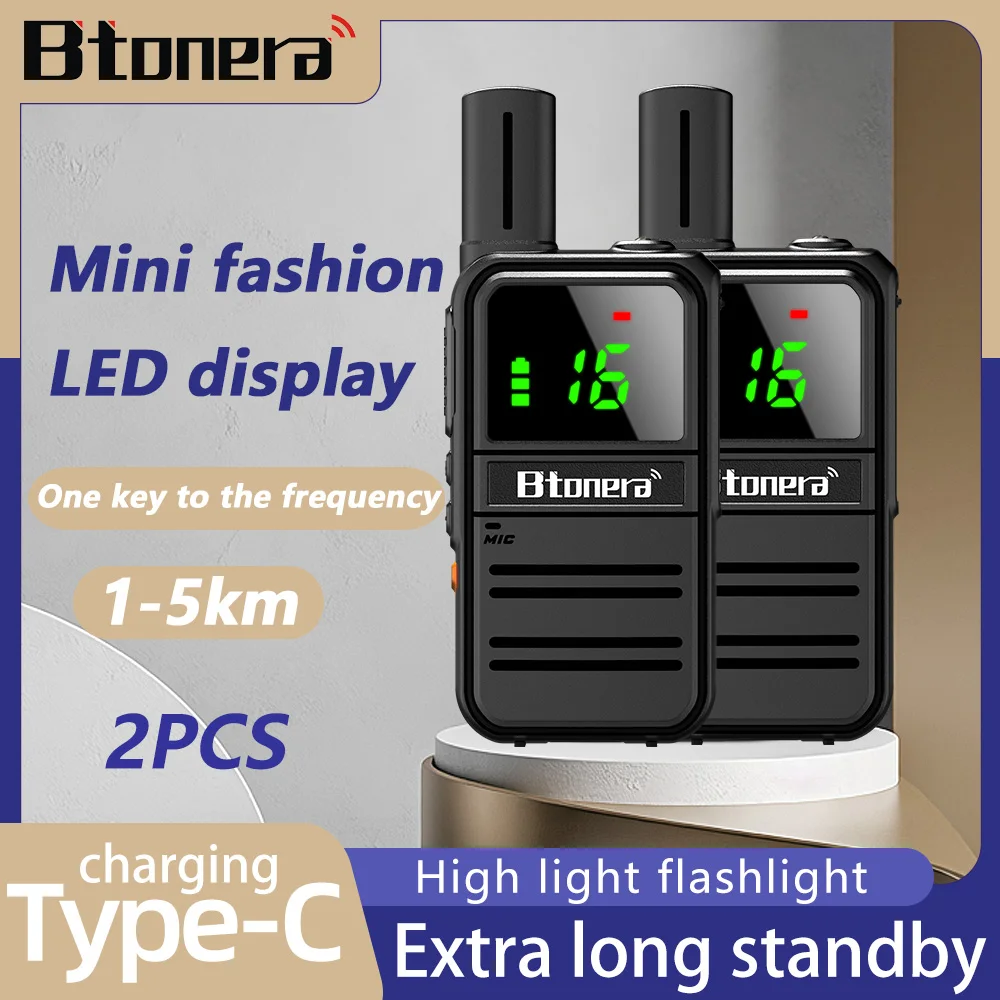 BTONERA 워키 토키 2 Pcs 충전식 장거리 손전등 16 채널 라디오 휴대용 양방향 Rad USB 유형 C 하이킹
