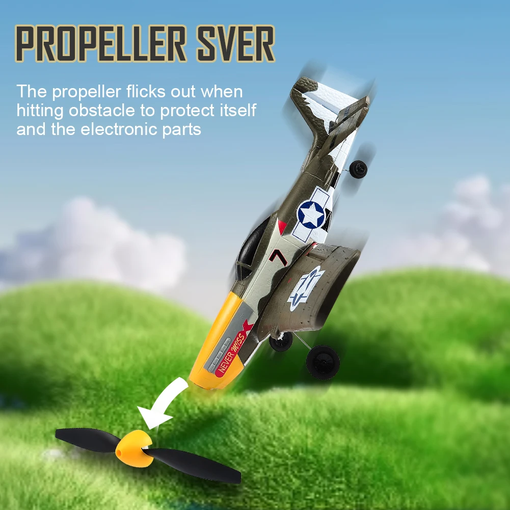 New P51 Mustang RC Plane 2.4G 4CH 6 Axis 410MM Wingspan Foam  Fighter One Key Aerobatic RTF Aircraft Glider Toys Gifts 4