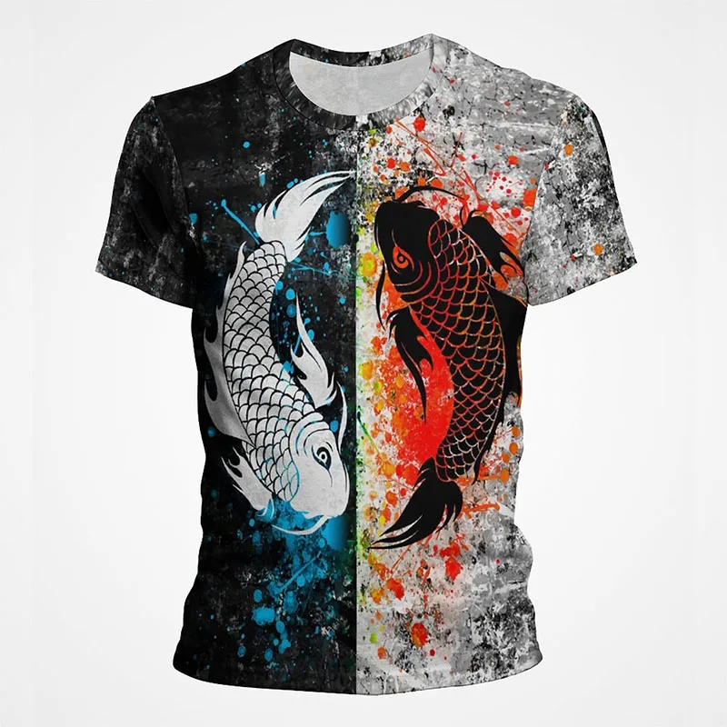 

Yin and Yang Fish T Shirt Men Summer 3D Print T-shirt Vintage Streetwear Clothes Fashion Short Sleeve Tops Tee