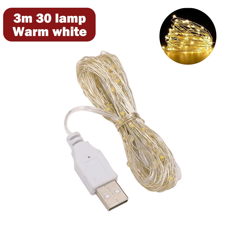 thumbnail image 1 of Guirnalda de luces LED con USB de 1/2/3/5 m, alambre de cobre y plata, resistente al agua, para Navidad, bodas y fiestas, 1 of 5