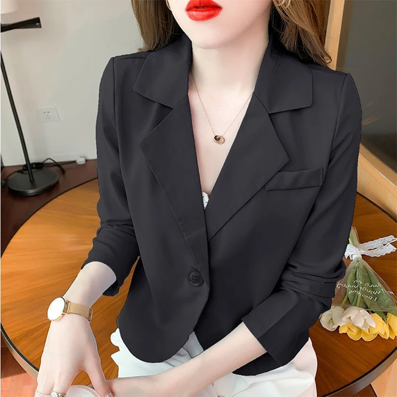 Summer Autumn Korean Style Solid Elegant Fashion Blazers Women Short Long Sleeve Loose Casual Suit Ladies All-match Jacket Coat