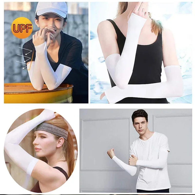 Arm sleeves ice arm sleeves 1PC arm sleeves ice fabric breathable quick dry running sportswear sun UV protection long arm cover cycling driving sleeves