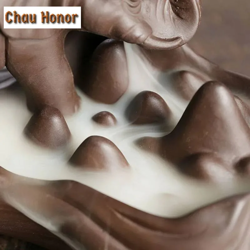 Elephant Art Backflow Incense Burners Emblem Auspicious and Success Ceramic Smoke Fountain Waterfall Reflux Room Zen Decor