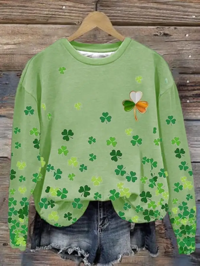 

Свитшот женский в стиле ретро с 3D-принтом клевера, Свободный Повседневный свитер с длинным рукавом, плюшевый Топ, весна-осень