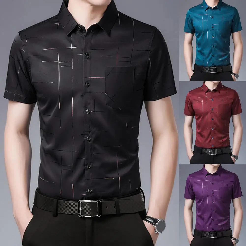 Description Picture 3 of itemSilky Business Shirts For Men Wrinkle Resistant High End Men Suit Shirt Casual Slim Short Sleeve Shirt Handsome Blazer Shirts