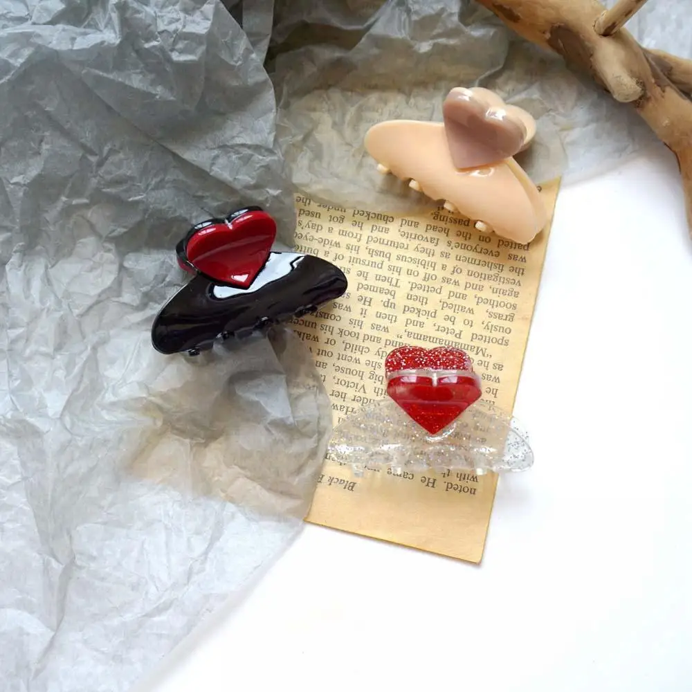 Simple Cute Love Women Fashion Medium Hair Claw Barrette Acrylic Hairpin