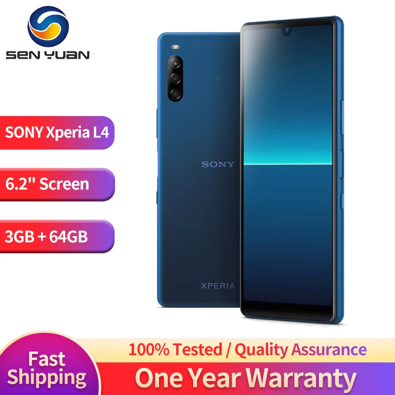 

Original Sony Xperia L4 4G Mobile Phone 13MP 6.2'' 3GB RAM 64GB ROM Triple Rear Camera Octa-Core Android Refurbished Cellphone