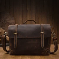 Handmade Crazy Horse Leather Shoulder Bag For Men Genuine Leather Cross body Bag Vintage Briefcase Cowhide Office Messenger Bag 1