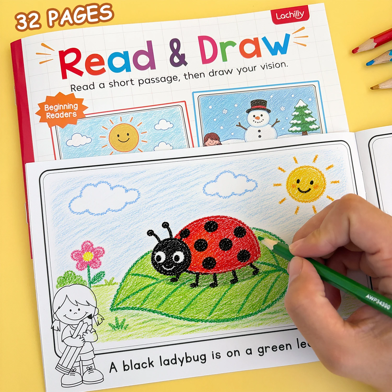 Quaderno di Lettura e Disegno da 32 Pagine per Bambini, Esercizi di Struttura e Sequenziazione di Frasi Corte, Libro Interattivo da Colorare - immagine 5