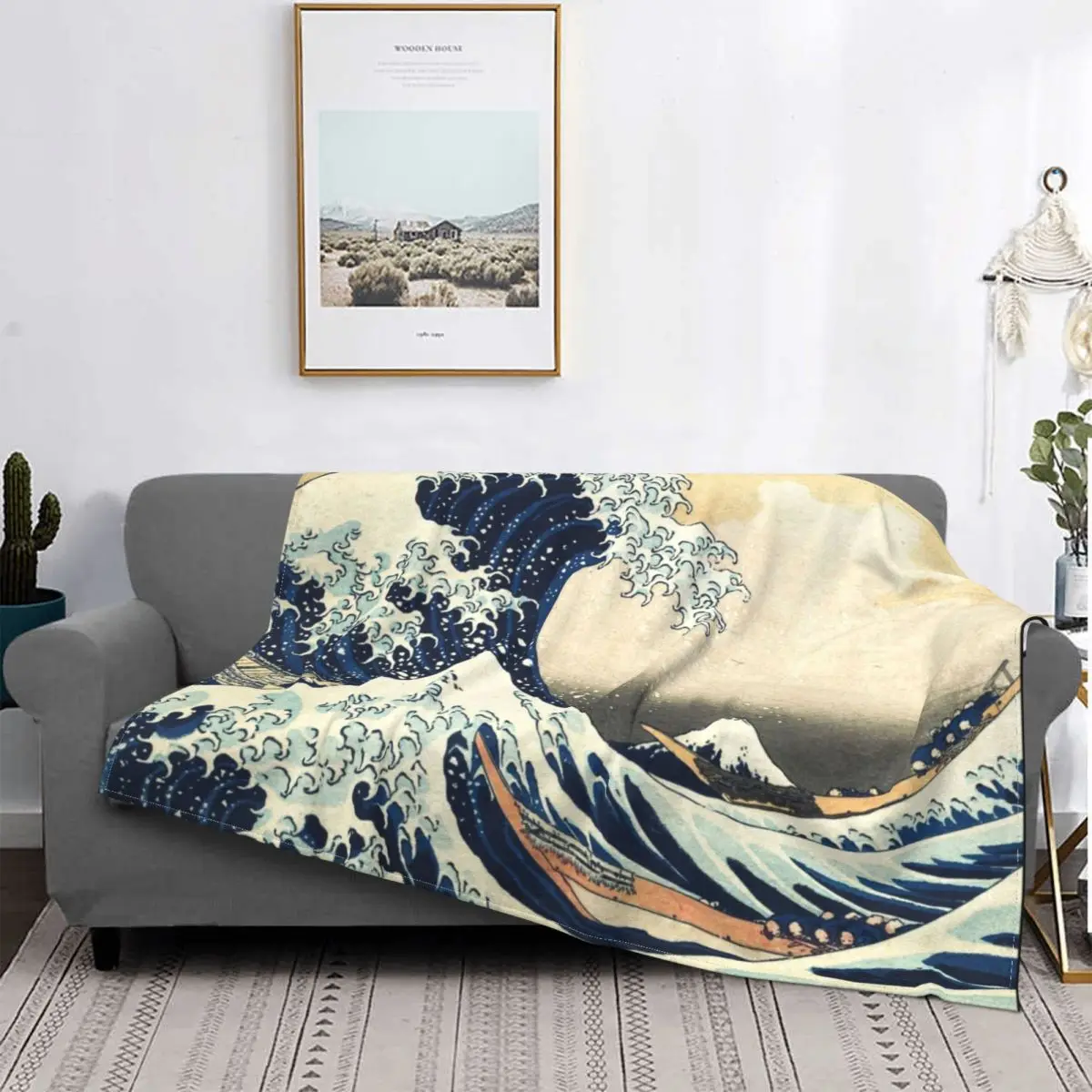 

The Great Wave Off Kanagawa Patterned Blanket Flannel Spring Autumn Waterproof Portable Lightweight Blanket Bedding Bedroom