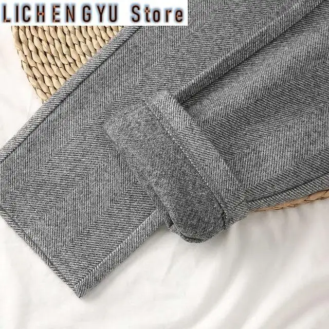 New Woolen Pants Women's Harem Pencil Pants Autumn Winter High Waisted Casual Suit Pants Office Lady Women Trousers