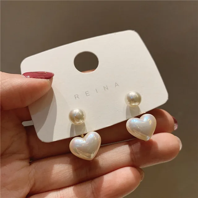 Imitation Pearl Earrings For Women Heart Round Stud Earrings Elegant Love Ear Stud Party Wedding Jewelry Valantine Day Gifts 1