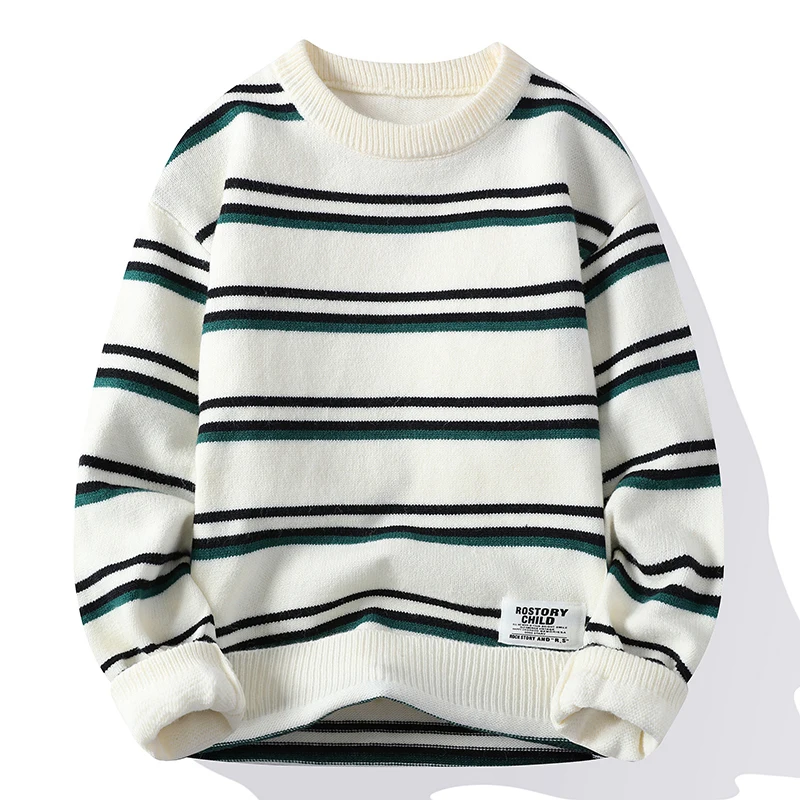 

Men's Woven Sweater, High Quality Classic Round Neck Knitted Top, Youth Loose Casual Young T-shirt