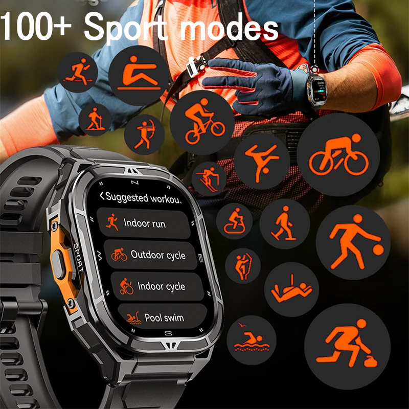 GPS Outdoor Sports Smart Watch Men 1.96 Inch 466*466 AMOLED HD Screen 530MAH Battery Bluetooth Call 5ATM Waterproof Smartwatch