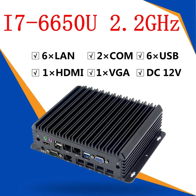 

Fanless Mini PC Industrial PC 3865U i5 6360U i7 6650U COM 6*1000M Lan windows 7/10 linux HDMI VGA Industrial vision Computer
