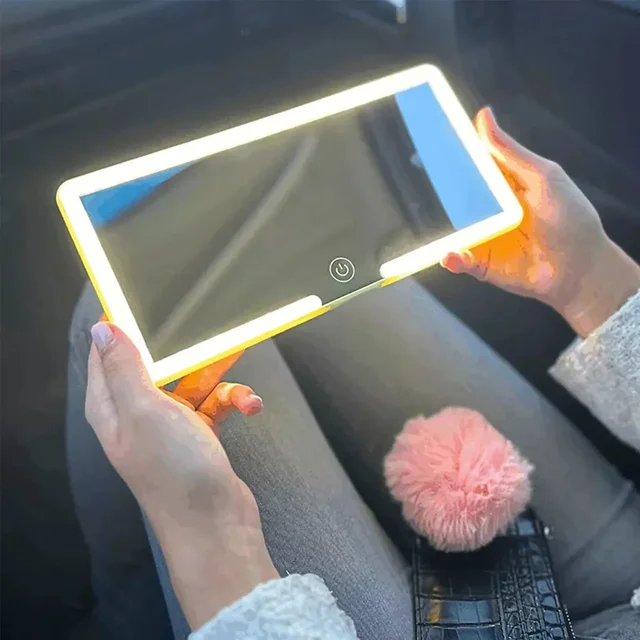 Intelligent Touch LED Mirror Rechargeable Makeup Mirror Size 23.5*12.7cm Car Vanity Mirror 600 MAh Lithium Battery Compact Size 4