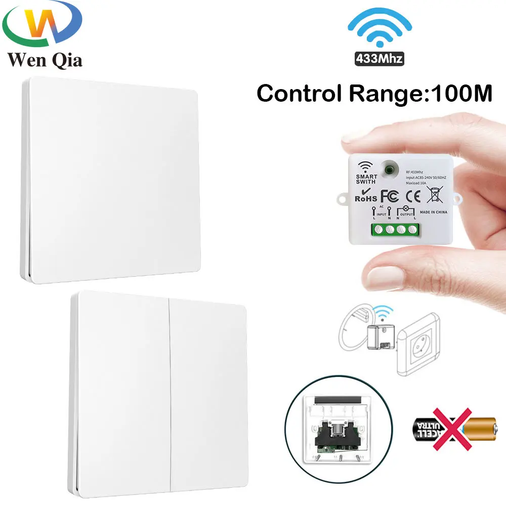 

Wireless Smart Light Switch Self Power Push Button Switch No Need Battery 220V Mini Receiver 433mhz Remote Control for Light Fan