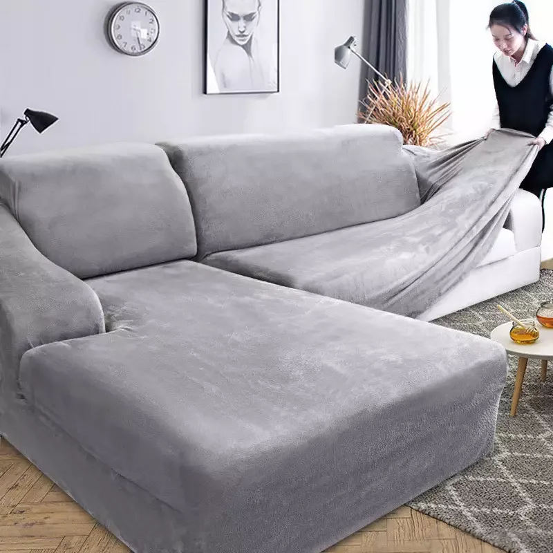 Home Cosy Velvet Plush L Shaped Sofa Cover for Living Room Elastic Furniture Couch Slipcover Chaise Longue Corner | Дом и сад