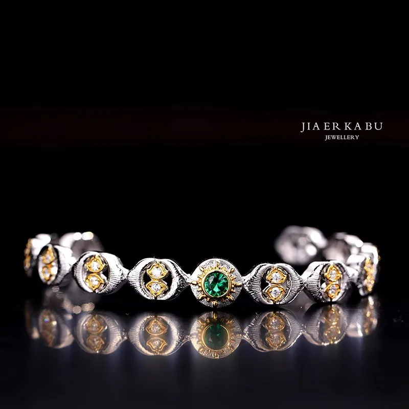 

Vuoto series, ретро дворцовый двухцветный браслет из сверкающего циркония S925 посеребренный Золотой, матовый женский браслет