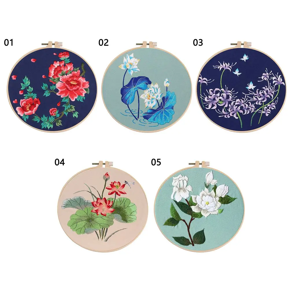 Hand Embroidery Kit DIY Needlework Bouquet Flower Needlecraft for Beginner Cross Stitch Artcraft Material Pack With Hoop