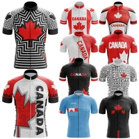 Canada Cycling Jersey for Men, Breathable Short Sleeve, Bib Shorts, Durable 20D Gel Pad, Mountain Bicycle Clothing, New, V1 1