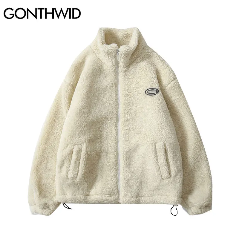 힙합 겨울 양털 털이 자켓 streetwear 하라주쿠 퍼지 지퍼 코트 남성 가을 솔리드 컬러 경량 자켓 블랙 베이지