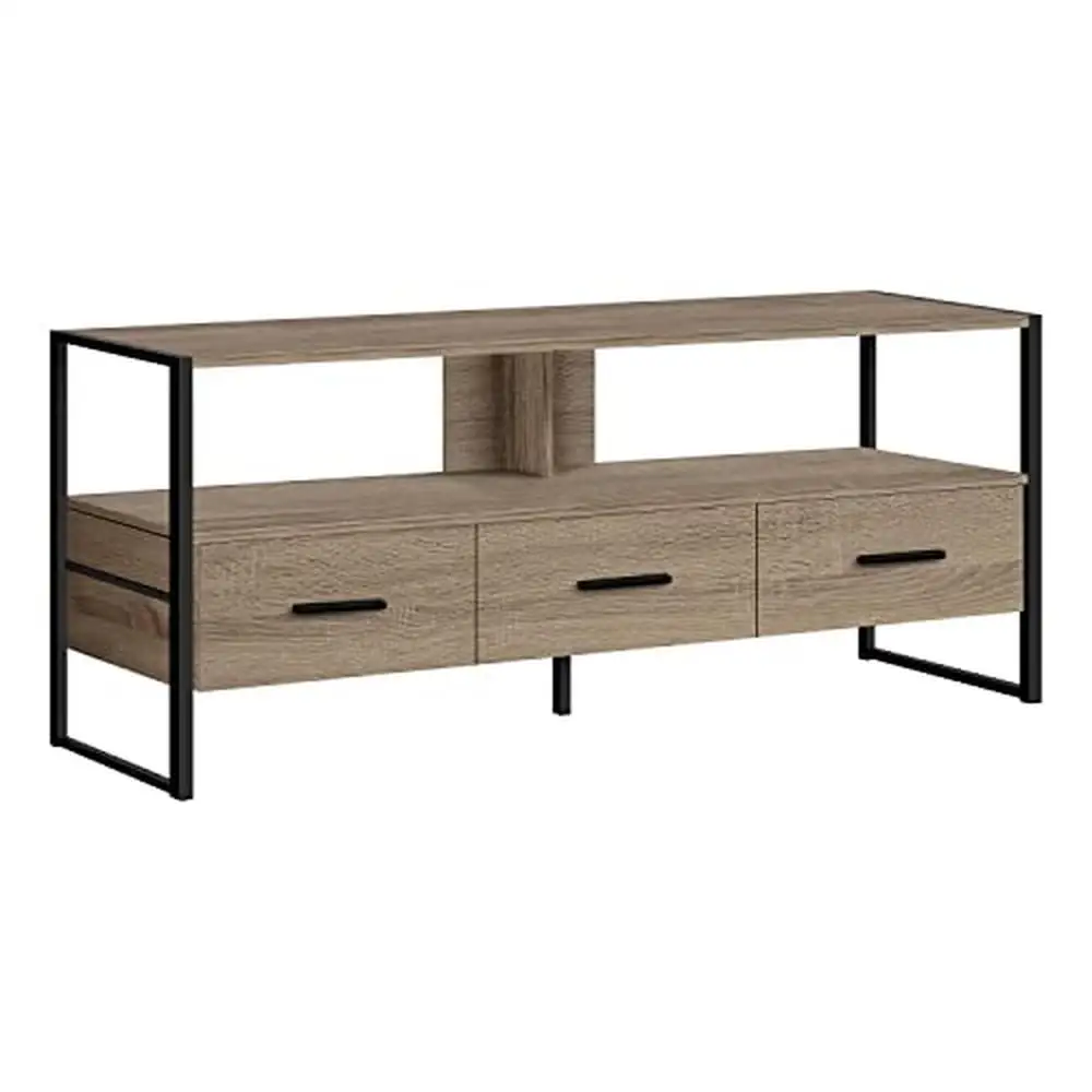

Tv Stand Console Media Entertainment Center Storage Drawers Living Room Bedroom Metal Brown Dark Open Shelf 48 Inch Bold Sleek