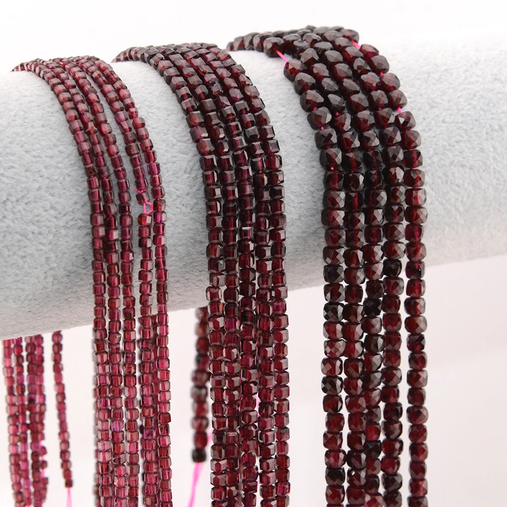 Natural Pyrope Garnet Faceted Round / Cube Beads 2mm,3mm,4mmfor Jewelry Making Bracelet Necklace Beads DIY Accessories Wholesale 5