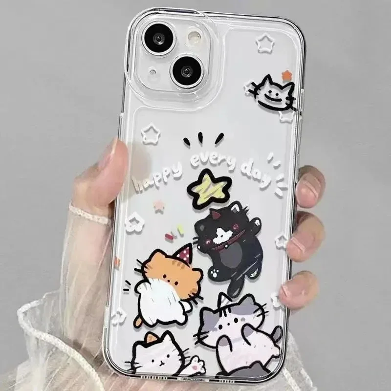 Adorable Cartoon Cat Star Clear Soft Phone Case – Decorative Back Cover