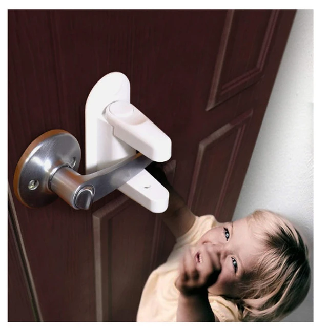 WWW Door Lever Baby Safety Lock Baby Proofing Door Locks for Kids Safety, 2  Pack Improved Childproof Door Lever Lock, 3M Adhesive No Drilling Child