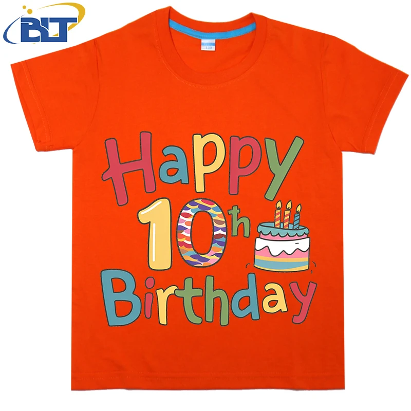 Happy 10th Birthday printed kids T-shirt, summer cotton short-sleeved casual top, suitable for both boys and girls 5