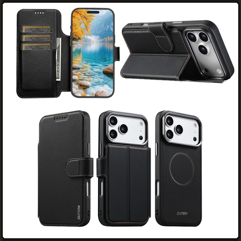 Luxury PU Leather Magnetic Wallet Stand Case with Removable Triangle Texture and Card Slot