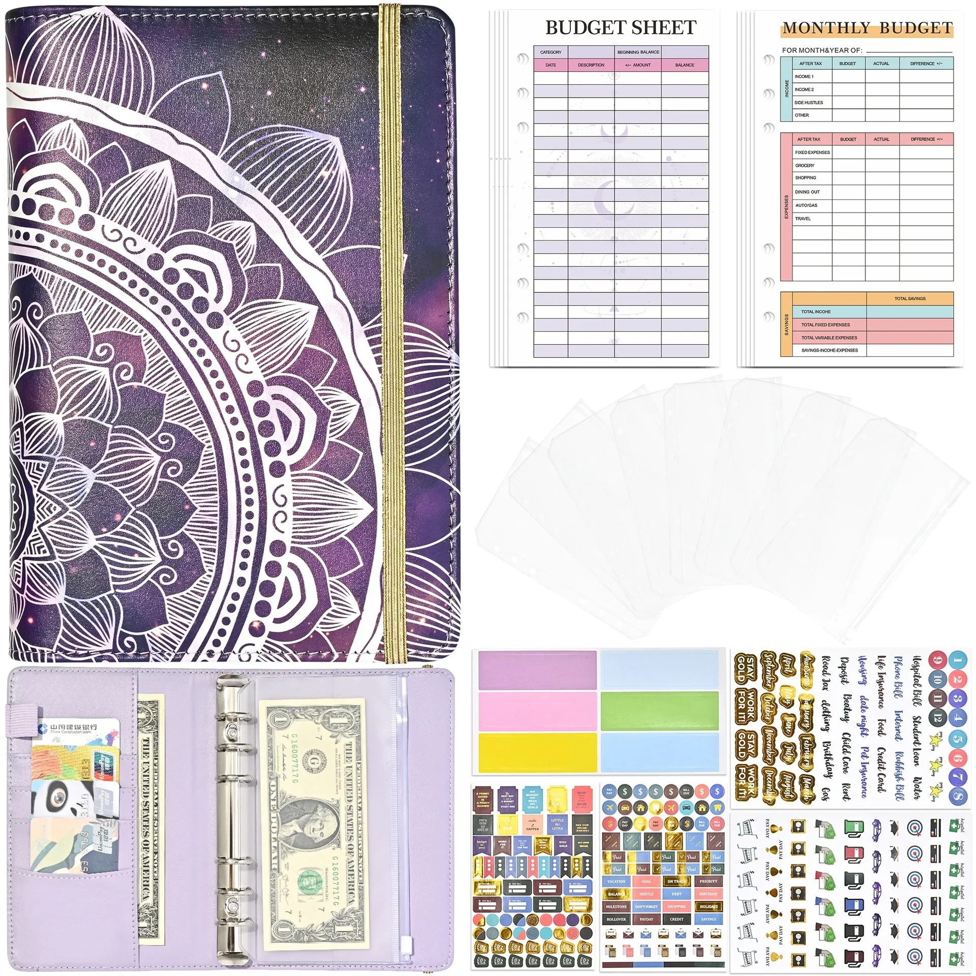 

Блокнот, кожаный, красочный, бюджет, Расписание, шт. 8 с конвертами, ПУ карманы, ежемесячный ежедневник