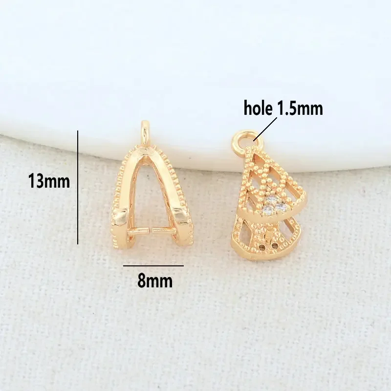 8*17MM 8*13MM 14K Gold Color Plated Brass with Zircon Bale Pinch Clasp For Pendant Making DIY Necklace Jewelry Making Findings