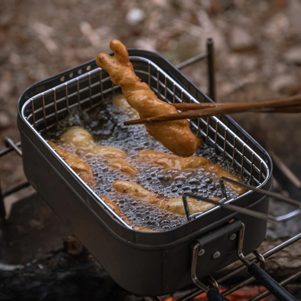 304 Stainless Steel Fried Net Basket Folding Portable Picnic Lunch Box Easy To Clean Multifunctional Frying Basket