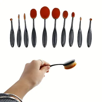 Pennello per trucco tipo spazzolino da 10 pezzi, pennello per fondotinta, colore pieghevole, set completo, pennello cosmetico, senza segni