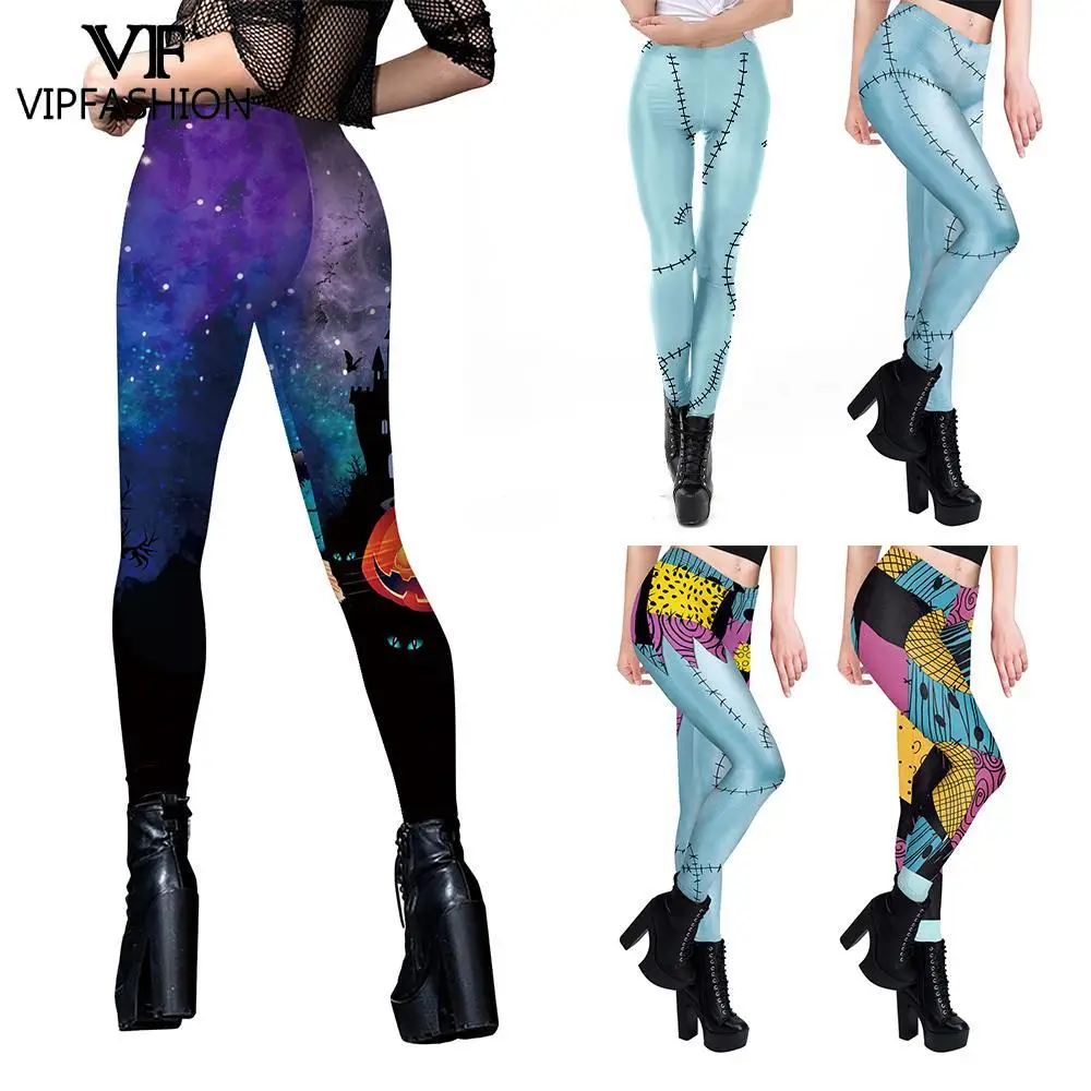 

VIP FASHION Cosplay Women Leggings Halloween Party Pants Funny Sally Print Trousers Seam Sexy Tight Lady Fitness Workout Bottom