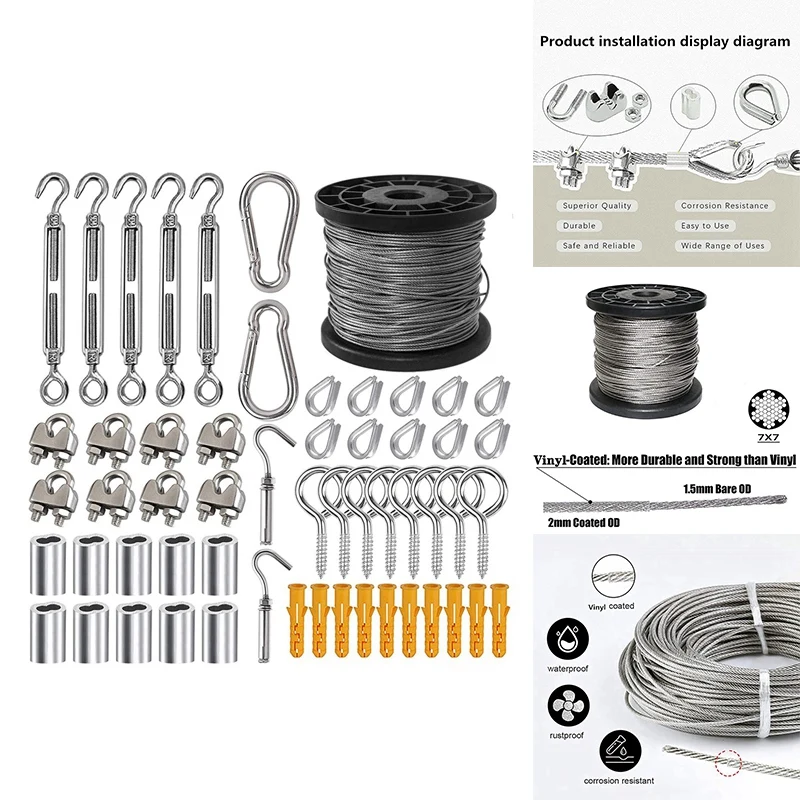 New 1/16 Wire Rope Kit, Wire Cable, Coated Aircraft Cable, 7X7 Stranded