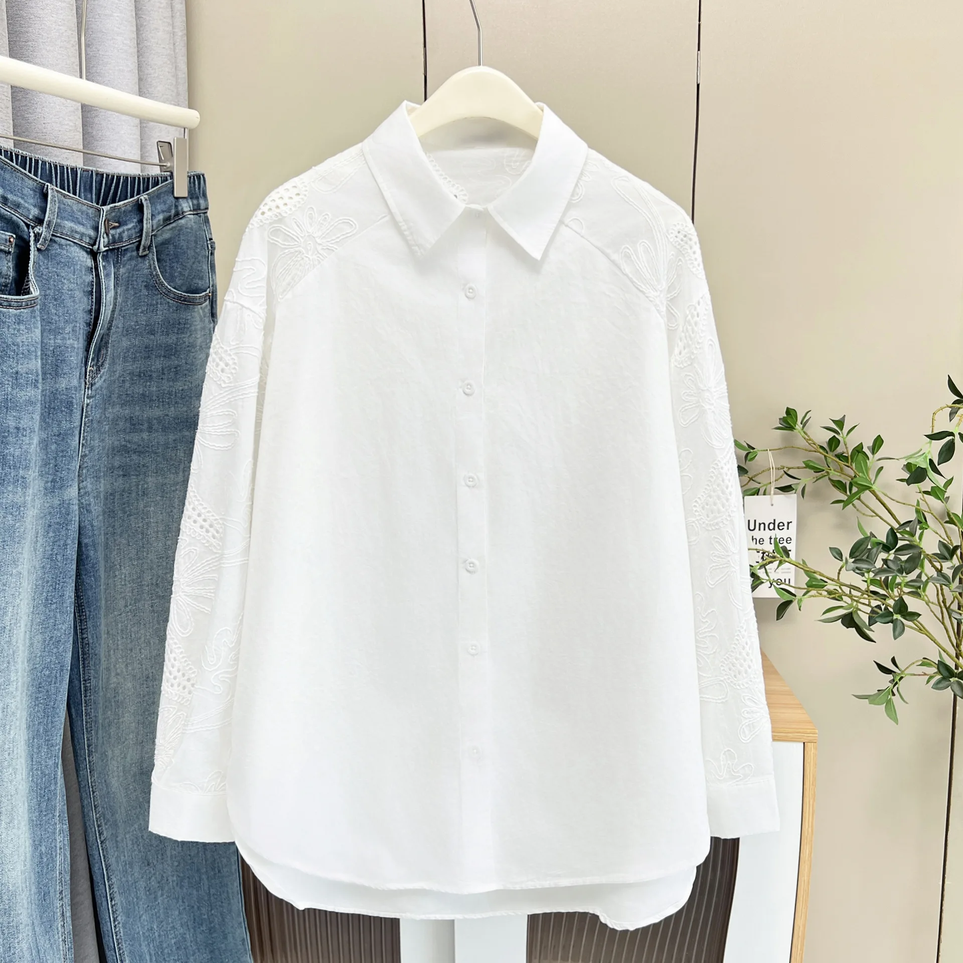 Plus Size Women's Blouses 2025 Autumn New Fashion Hollowed Out Patchwork Long Sleeved Shirt Hong Kong-style Casual Tops 9089