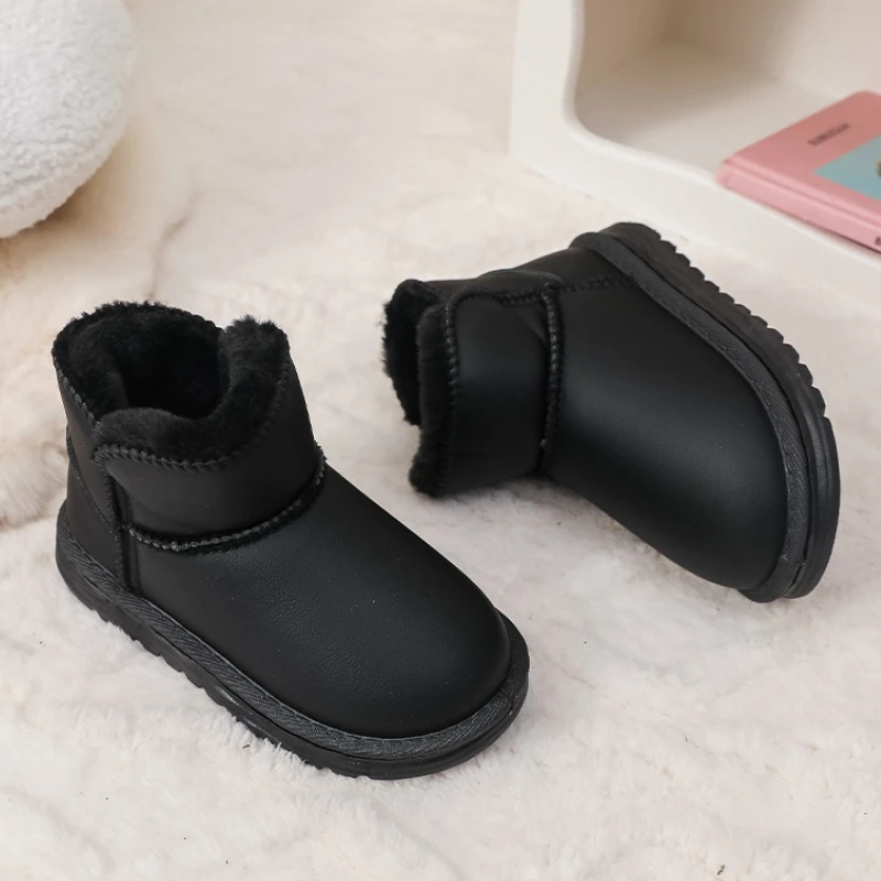 어린이용 캐주얼 보온 부츠 겨울 야외 소녀 패션 따뜻한 스노우 부츠 단색 심플 키즈 소년 털 부츠